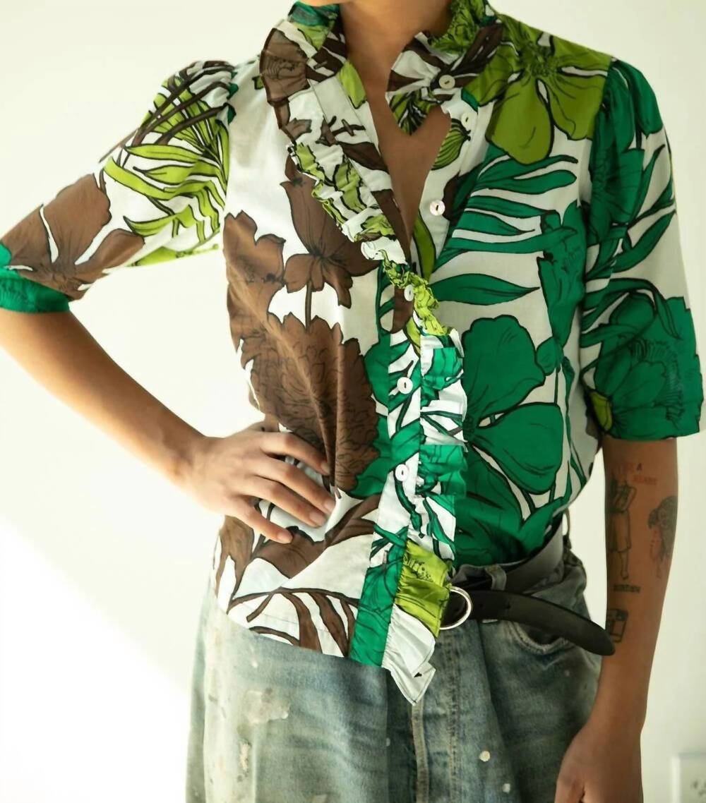 NEW HOPE FOR FLOWERS frilled button down shirt in tropical floral